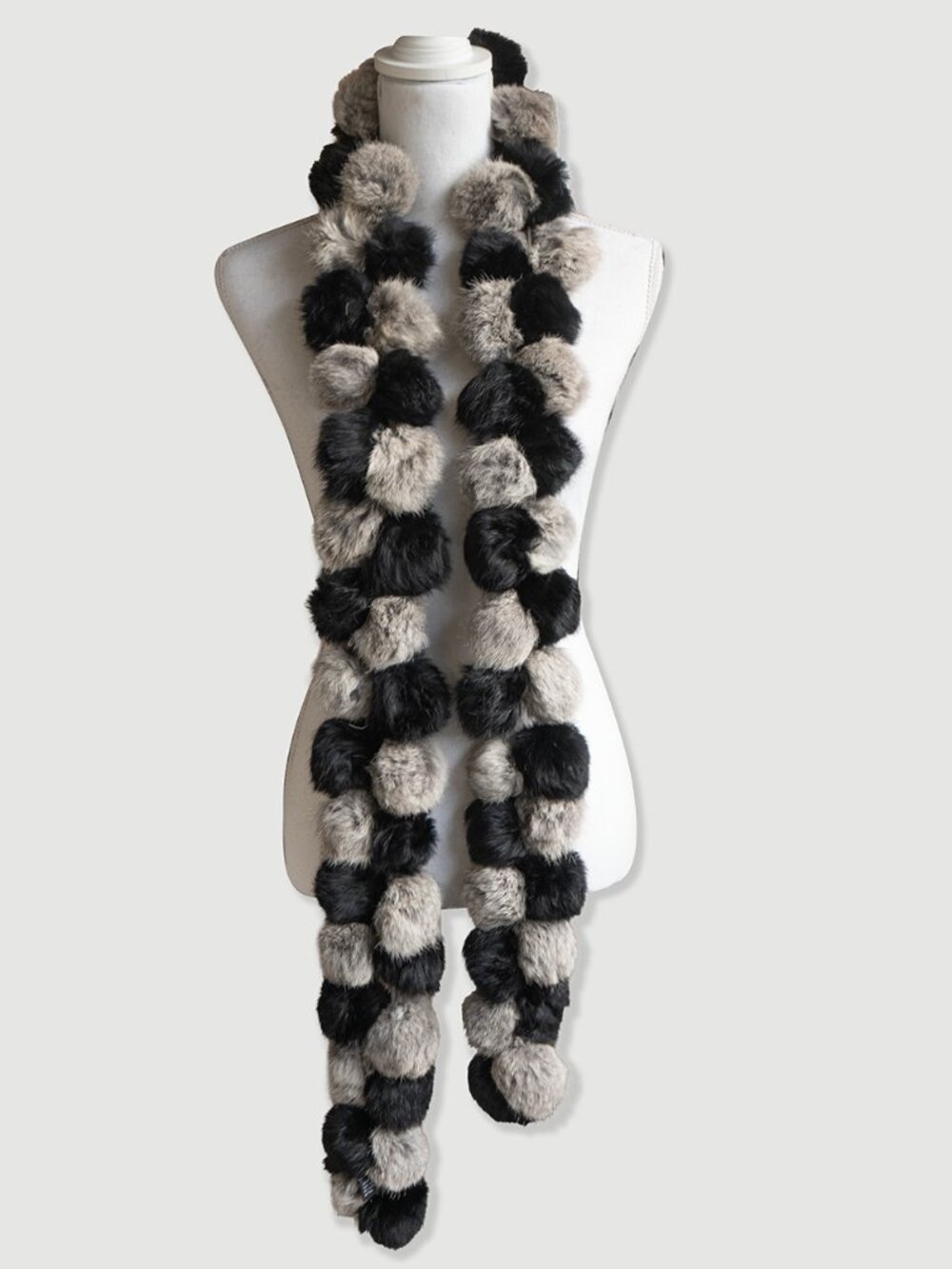 Cejon Rabbit Pom Pom Scarf Vintage Grey Fur Glam